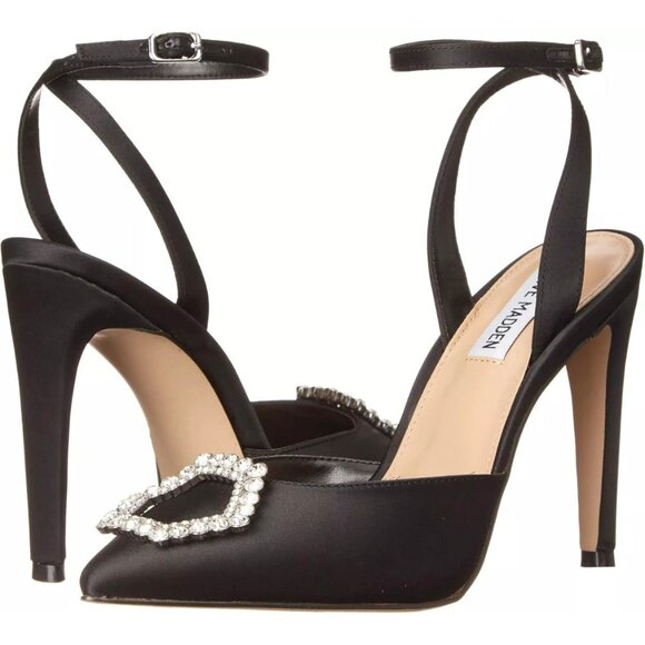 STEVE MADDEN AMORY Women's Embellished Pointed Toe Heel Pumps Black Satin Size 9 - Picture 9 of 10